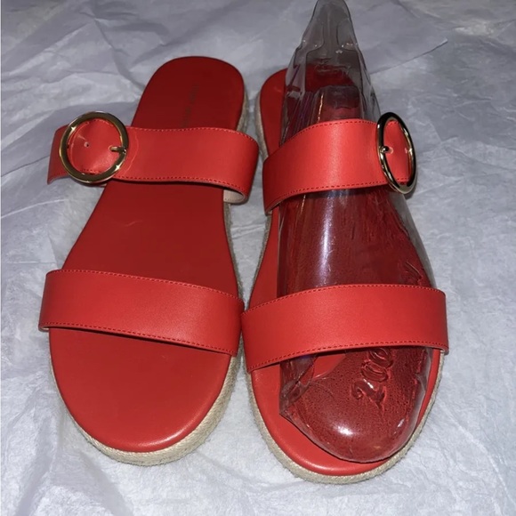 Stuart Weitzman Red Mykonos Two-Strap Slide Espadrille Sandals, 11 M New $295 - Picture 3 of 10